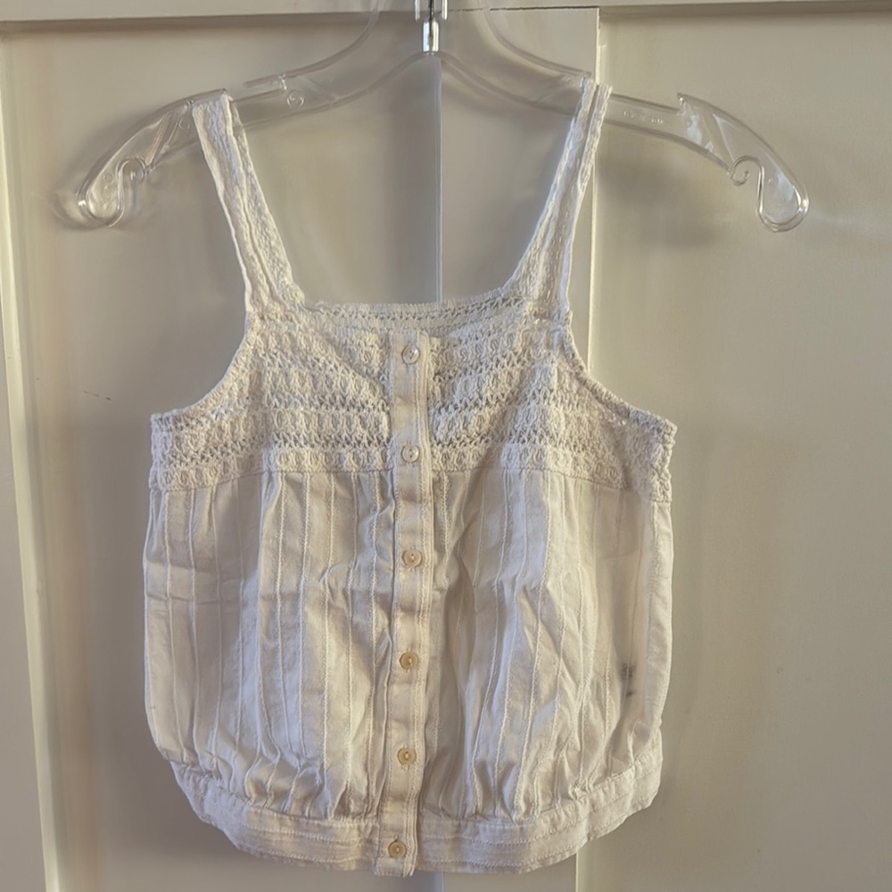 Chic White Crochet Button Tank Top
